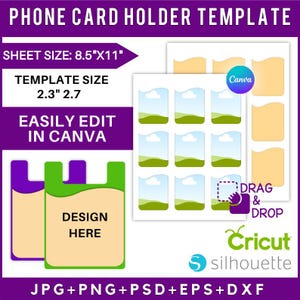 Modelo de porta-cartão de telefone, modelo de sublimação de capa de telefone, porta-cartão de telefone SVG, porta-cartão de telefone, porta-cartão de arrastar e soltar Canva