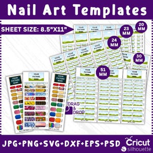 Nail Art Templates, Nail Art Templates Bundle, Nail Art Decal Template, Square Nail Design, Waterslide Nail Art Decals, Nail Blank Templates