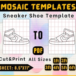 Sneacker Mosaic Template , 6ft, 5ft, 4ft, 3ft, 2ft, 1ft, Mosaic Shoe balloon template,  Printable PDF, 8.5&quot;x11&quot;  Mosaic Sneacker