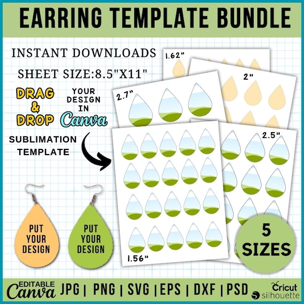 Earring Template, Teardrop Earring Template Bundle, Teardrop Earring Svg, Teardrop Earring Sublimation, Earring Template, teardrop svg