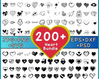 Corazón SVG, Paquete de más de 200 diseños, Imágenes prediseñadas de corazón de San Valentín, Corazón abierto Svg, Corazón de boceto, Corazón de garabato, Amor Svg, Pegatinas, Cricut, Dxf, Eps