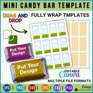 Mini Chocolate Wrapper Template ,  Party Favor Template , Mini Candy Wrapper Template , Candy svg , Chocolate Wrapper mockup, Editable CANVA