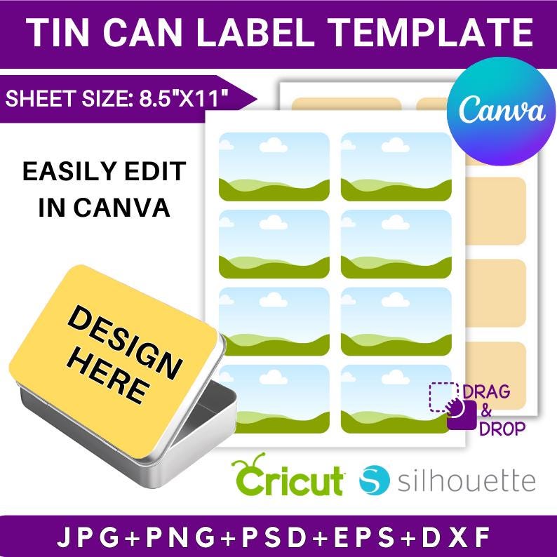 Tin Can Label Template, Canva, Cricut, Silhouette (digital