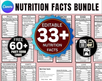 33+ Nutrition Facts Template Bundle, Nutrition Facts Labels, Party Favor Bundle , Editable Canva Nutrition Facts Template,Nutrition Template