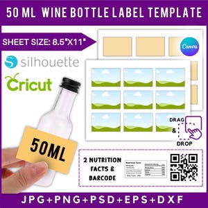 50 ml wijnfles labelsjabloon, wijnetiketsjabloon, wijnfles tag, aangepast wijnetiket, wijnetiket SVG, wijnfles sticker, partij gunst