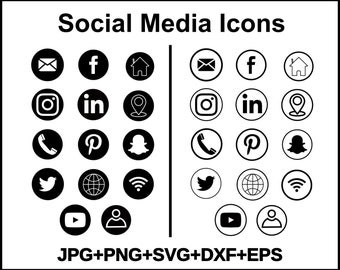 Icono de redes sociales, paquete de iconos de redes sociales negros, iconos de blog, firma de correo electrónico, número de teléfono, correo electrónico, iconos de sitios web - Redes sociales