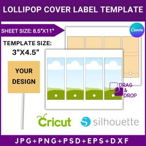 Modello di copertina per lecca-lecca, modello di copertina per lecca-lecca SVG, formato foglio 8,5x11", modello di etichetta per lecca-lecca SVG, bomboniere, etichetta per lecca-lecca stampabile