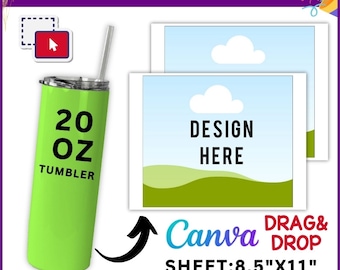 20 oz Skinny Tumbler Mockup, Canva Template (Digital Download)