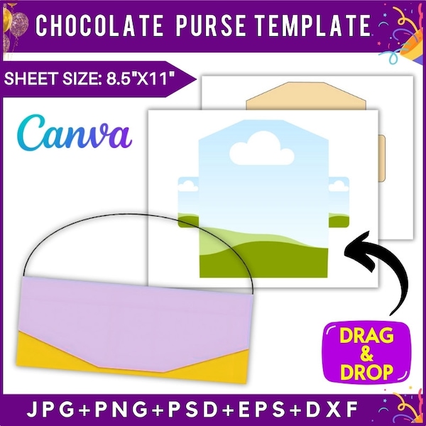 Chocolate Bar Purse Template,Chocolate Template,Bar Purse Template, Candy bar labels,8.5"x11" sheet,Template Party favor,SVG, DXF, Png, SVg