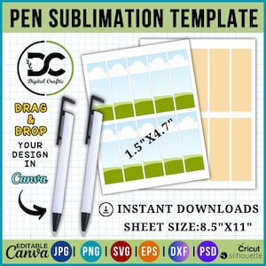 Pen Sublimation Template, 1.5” x 4.7” Digital Download