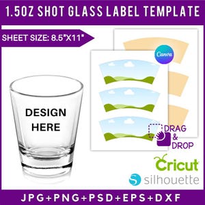 Modello per bicchierino da shot da 1,5 once, modello per bicchierino da shot da 1,5 once SVG, involucro per bicchierino da shot, modello per bicchierino da shot per sublimazione, bomboniere fai da te per bicchierino da shot Canva
