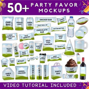 50 Party Favor Mockups Bundle - Party Favor Mockup Bundle, Chip Tasche, Wasserflasche Mockup, Juice Pouch, Canva Frame Mockup Bundle, Mock ups