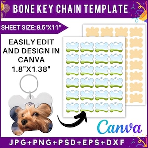 Bone keychain template, Dog Bone keychain svg, Dog sublimation custom, Bone tag svg, Bone Tag key chain, Pet Tag template, Canva template
