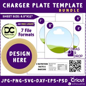 Paquete de plantillas para platos de carga, plantilla circular, plantilla de Canva para insertar platos de carga, etiquetas SVG en blanco, plantilla circular para platos de carga de 8"