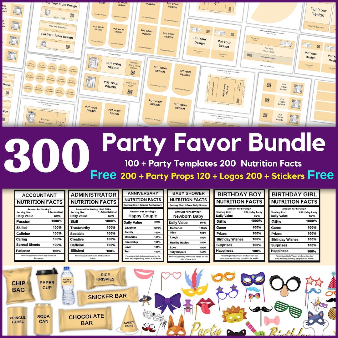 300+ Party Favor Templates Bundle, Editable Labels (canva) Etsy