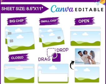 Sjabloon voor creditcardskin, canva bewerkbare SVG, Instant Download