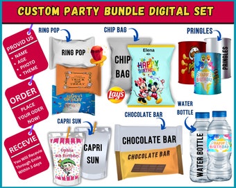 Custom Party Favor Templates, Chip Bag, Water Bottle (Digital Download)