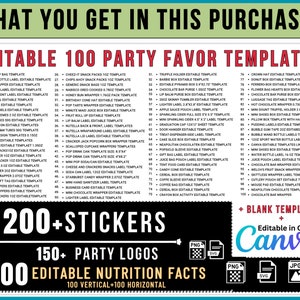 650 Party Favor Templates Bundle , Party Templates , Chip bag Template , Party Favors , Capri Sun Labels , Ring Pop , Chocolate Bar Wrappers image 3