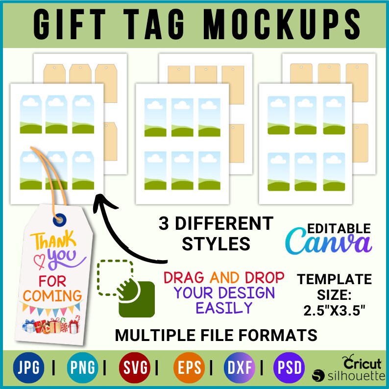 Gift Tag Mockup Template-CANVA Tags Mockups, Gift Labels Mock Simple Festive Gift Tag Design, Whimsical tag template, Printable Tag Mockup
