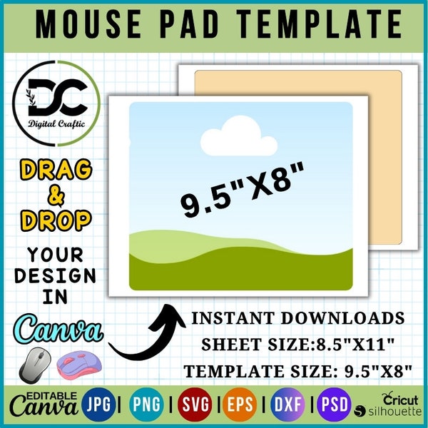 Rectangle Mouse Pad template, Mouse Pad Sublimation Template,  Mouse Pad personalized, Mouse pad SVG, Canva Mouse Pad template, drag & drop