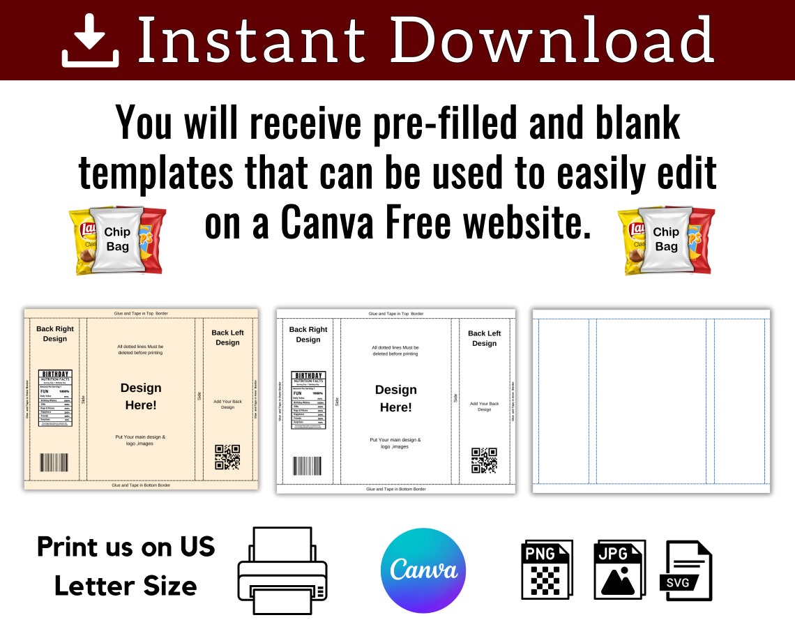 Chip Bag Label Template Editable Canva Chip Bag Nutritional Etsy