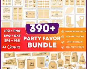 390+ Party Favor Templates Bundle, Chip Bag, Canva Editable