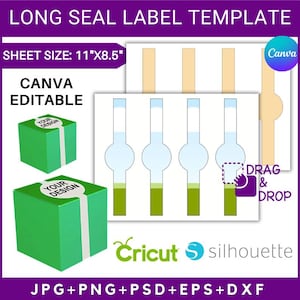 Long Seal label Template,Circle Label template,  Box Seal Label, SVG, DXF, Circle Label template, Canva, Ms Word, Psd, 8.5&quot;x11&quot;, 6&quot;x4&quot; sheet