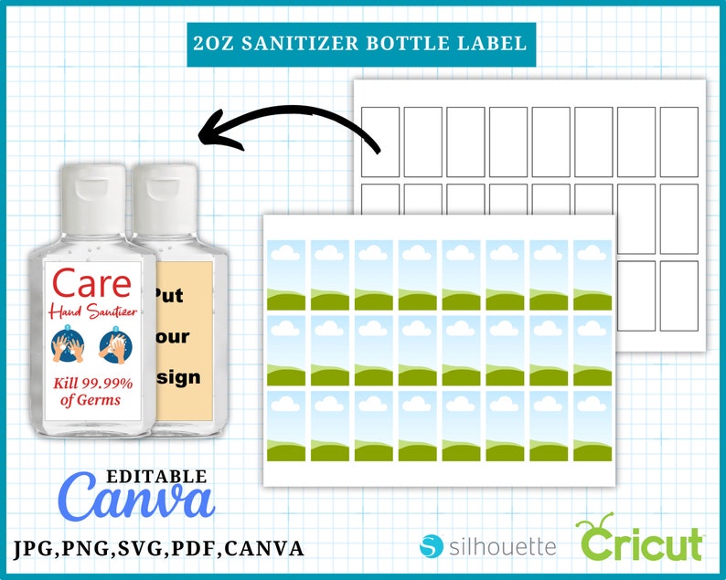 Hand Sanitize Label Template, Mini Hand Sanitizer Label Template, Hand Sanitize label SVG, Canva, 8.5x11 Sheet, Printable, Editable Labels image 2