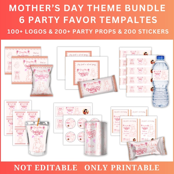 Mother's Day Theme party Favors , Mom Love Party favor  Chip bag Template , Party Favors , Capri Sun Labels , Chocolate  Bar