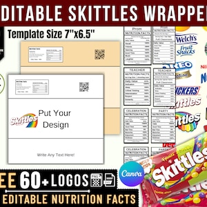 Skittles Wrapper Template, Blank Skittles Candy Wrapper Label, Skittles Candy Template, Chip Bag Template, Personalized Skittles Wrapper