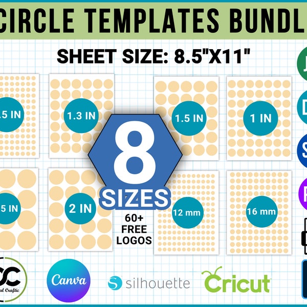 Circle Template Bundle, Blank Circle Label Template, Multipurpose Printable Circle Labels, Blank Round Labels Template, Canva, SVG, DXF, Psd