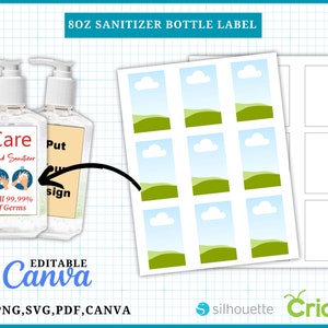 Hand Sanitize Label Template, Mini Hand Sanitizer Label Template, Hand Sanitize label SVG, Canva, 8.5x11 Sheet, Printable, Editable Labels image 4