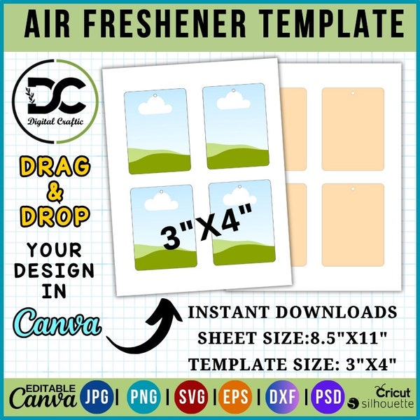 3” x 4” Air Freshener Template, Car Air Freshener Template, Car Air Freshener Sublimation Template, Air Freshener svg, 8.5"x11" Sheet