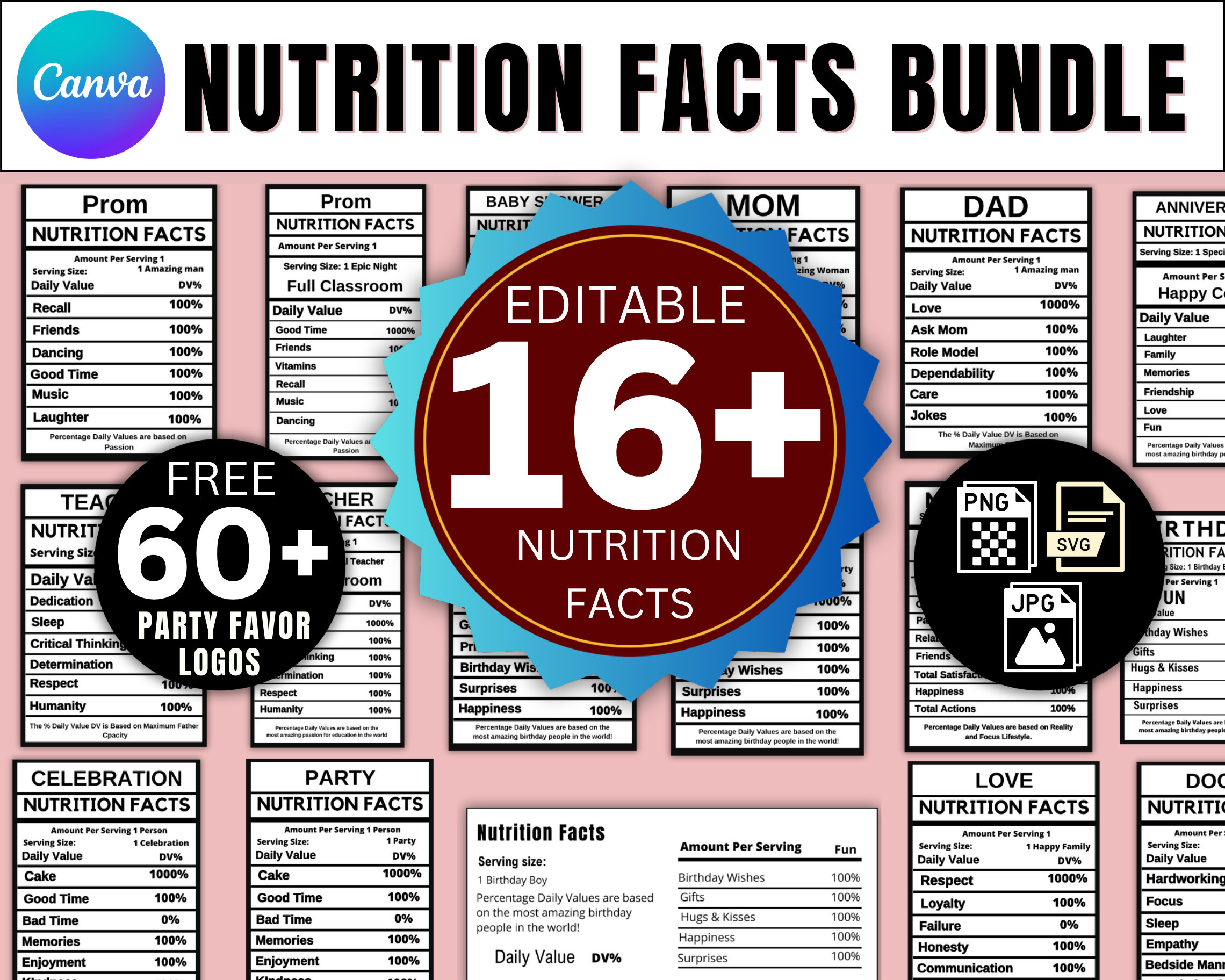 16 Nutrition Facts Template Bundle Nutrition Facts Labels - Etsy
