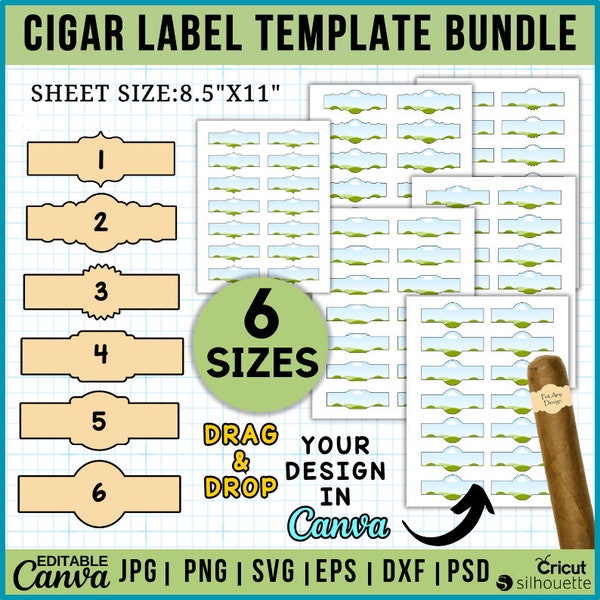 Cigar Label Template Bundle ,Cigar Sticker Template, Cigar Wrap Template,Cigar Label Canva template,8.5"x11" sheet ,Instant Download