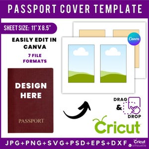 Modèle de couverture de passeport, modèle de couverture de porte-passeport, couverture de passeport SVG, Png, Svg, Dxf, Eps, Wrapper, Cutfile, Canva, Cricut, imprimable