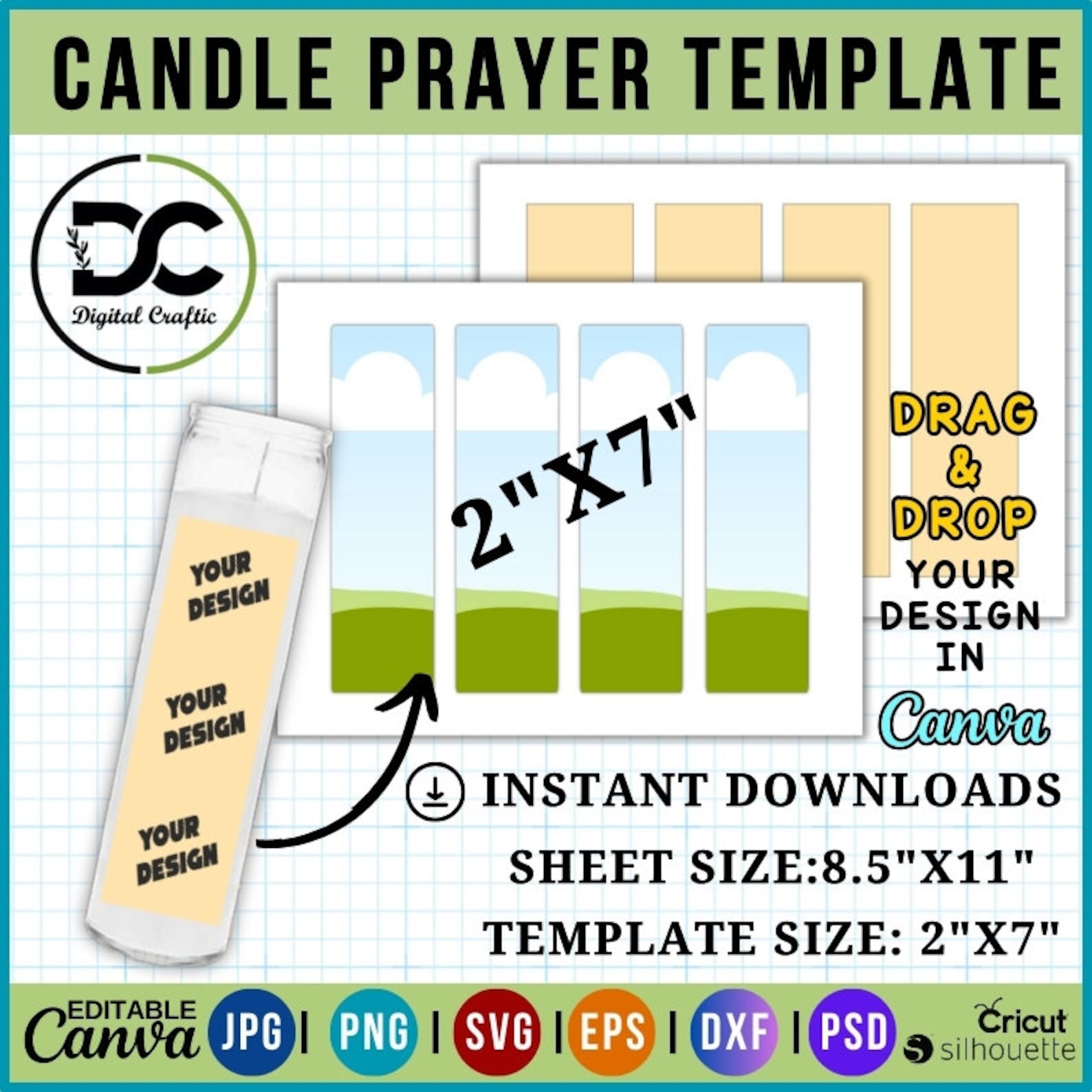 2 X 7 Candle Prayer Template, Prayer Candle Template, Prayer Candle