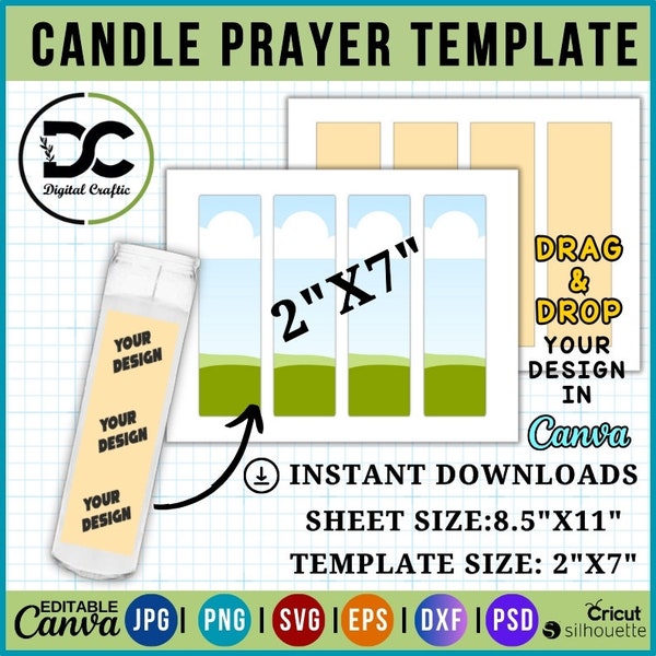2" x 7" Candle Prayer Template, Prayer candle template, Prayer candle Decal Baby shower,  Prayer Candle label,  Drag Drop Candle Prayer