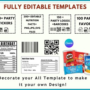 650 Party Favor Templates Bundle , Party Templates , Chip bag Template , Party Favors , Capri Sun Labels , Ring Pop , Chocolate Bar Wrappers image 8