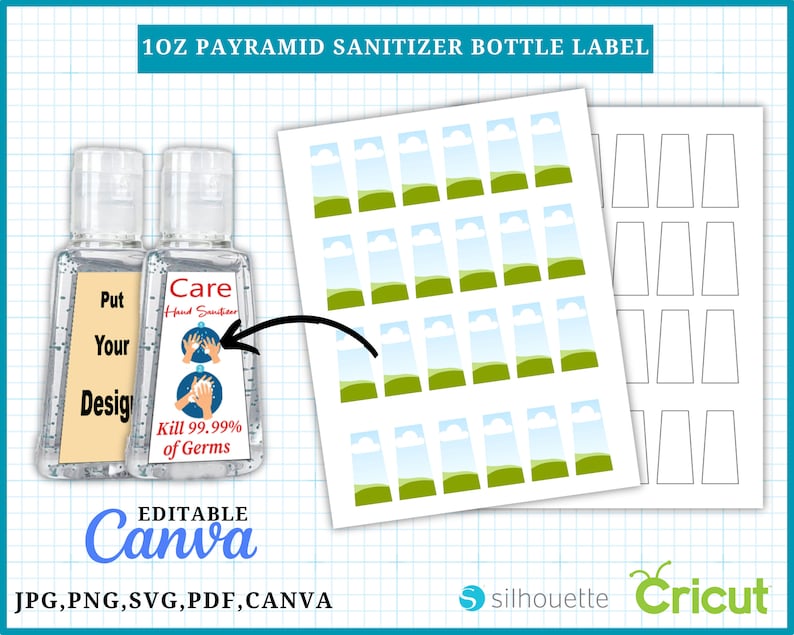 Hand Sanitize Label Template, Mini Hand Sanitizer Label Template, Hand Sanitize label SVG, Canva, 8.5x11 Sheet, Printable, Editable Labels image 6