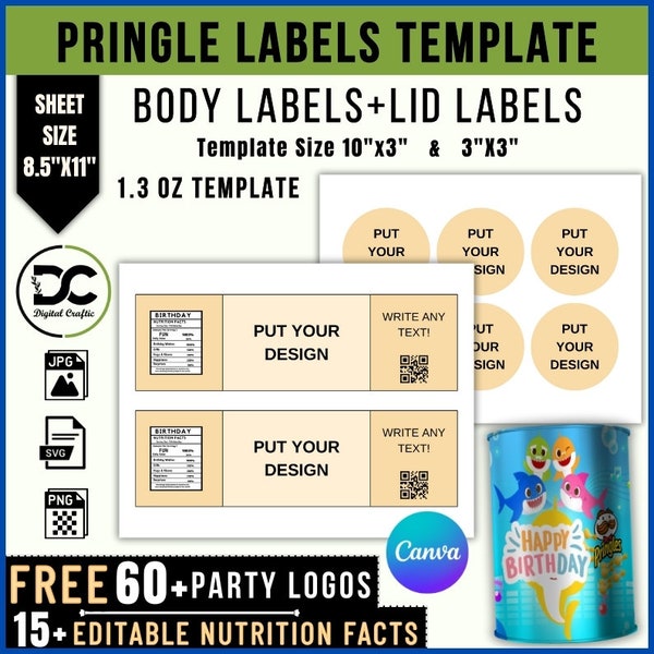 1.3 Oz Pringles Template , Chip Can Label Template, Editable Canva Pringles Label Template, Digital Canva Pringles Labels , Party Favor