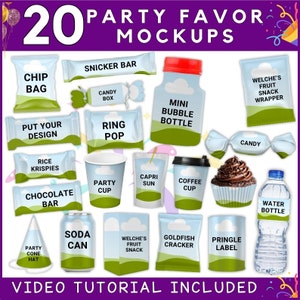 20 Party Favor Mockups Bundle - Party Favor Mockup Bundle, Chip bag, Water Bottle Mockup, , Juice Pouch, Canva Frame Mockup Bundle, Mock ups