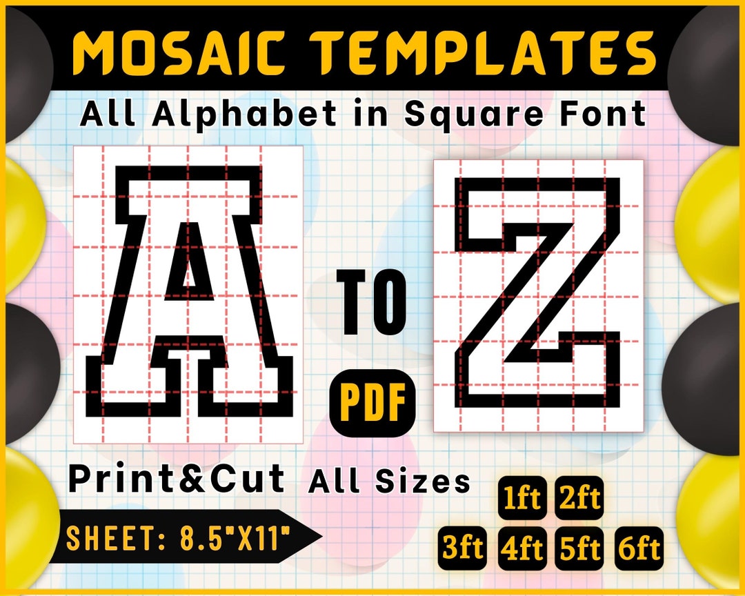 AZ Mosaic Letters Template, Mosaic Numbers Template, Mosaic Alphabet