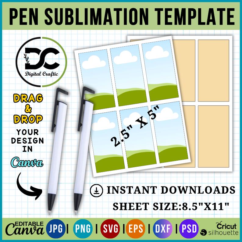 2.5” x 5 Pen Sublimation Template, Pen Wrap Template, Pen Wrapper Template, Glitter Pen Wraps, Pen Wrapper, Pen label template