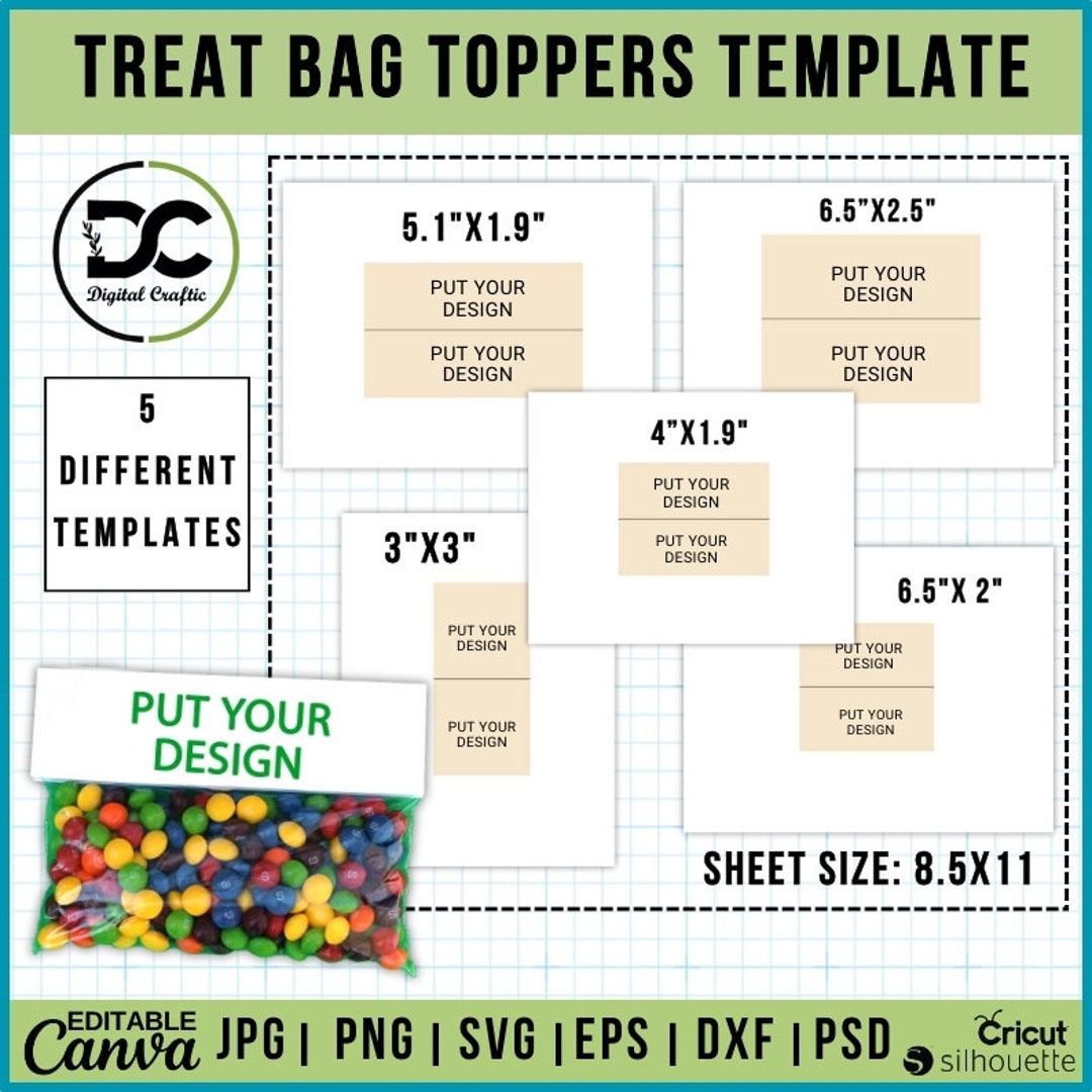 Treat Bag Toppers Template Bundle SVG ,editable Treat Bag Topper ...