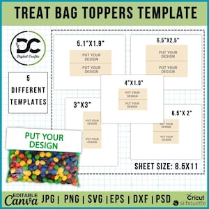 Treat Bag Toppers Template Bundle SVG ,Editable Treat Bag Topper , Canva Editable Template, Party Favor Template , Treat Bag Stickers, SVG