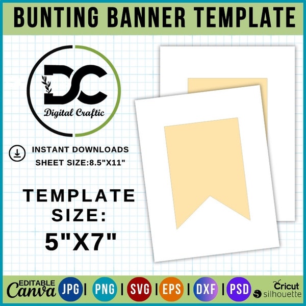 Bunting Banner Flag Template, Bunting Label, Bunting Flag Template, Canva, Silhouette, Cricut, Jpg, Png, Dxf, Eps, Sublimation Template