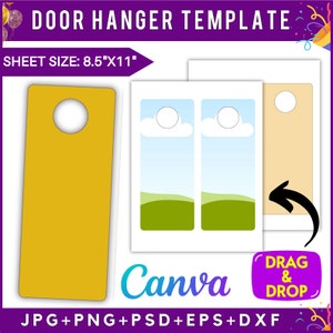 Door hanger Template,Hanging Door Sign Blank Template,Editable Door Hanger , Canva Templates,Door tag template,Canva Cricut Door hanger sign