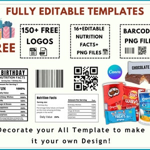 6 Party Favor Template Bundle, Chip Bag Template, Water Bottle Labels, Chocolate Bar , Pringles Template, Party Favor , SVG , Canva Editable zdjęcie 7