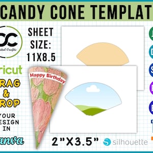 Candy Cone Vorlage, Leckerli Kegel Vorlage, Eistüte Wrapper Vorlage, Zuckertüte Wrap, Candy Cone DIY Partydekorationen